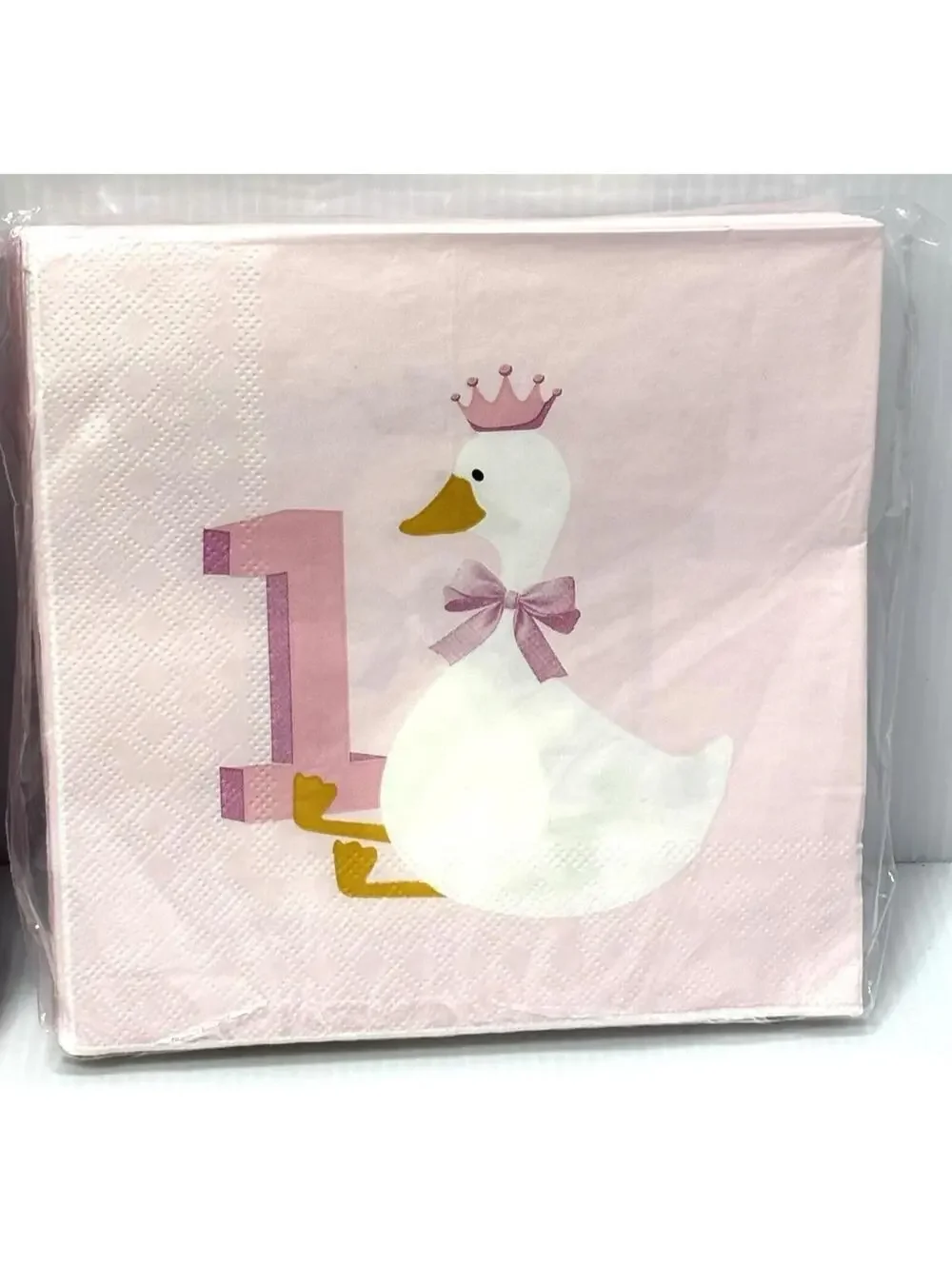 2 Packs Swan 1st Birthday Paper Napkins Pink Floral Gold Crown Party Tableware
